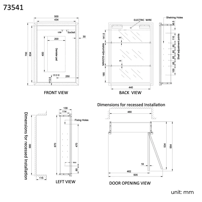 Ivy Recessed LED Mirror Cabinet 700x500mm