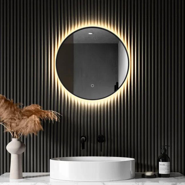 Paris Black Framed Round Backlit Illuminated LED Mirror 500mm