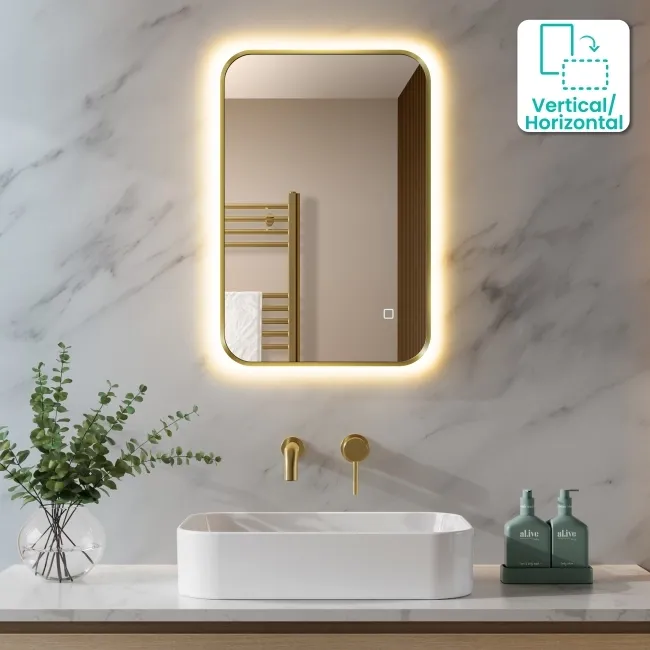 Nina Brushed Brass Backlit Illuminated LED Mirror 600x400mm