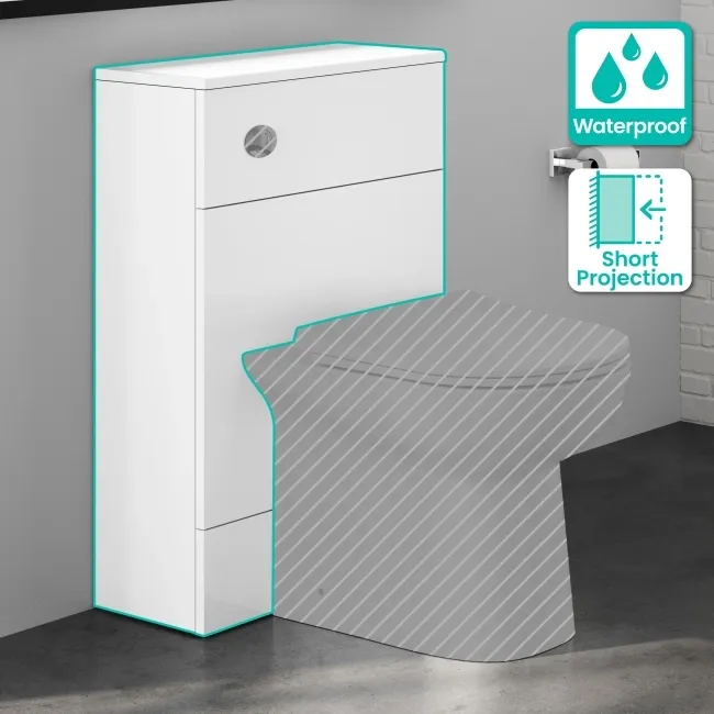 100% Waterproof - Harper Gloss White PVC Back To Wall Toilet Unit 500mm