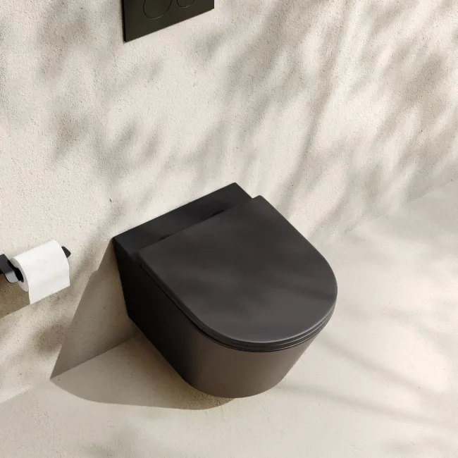 Loma Matt Black Rimless Wall Hung Toilet With Premium Soft Close Slim Seat