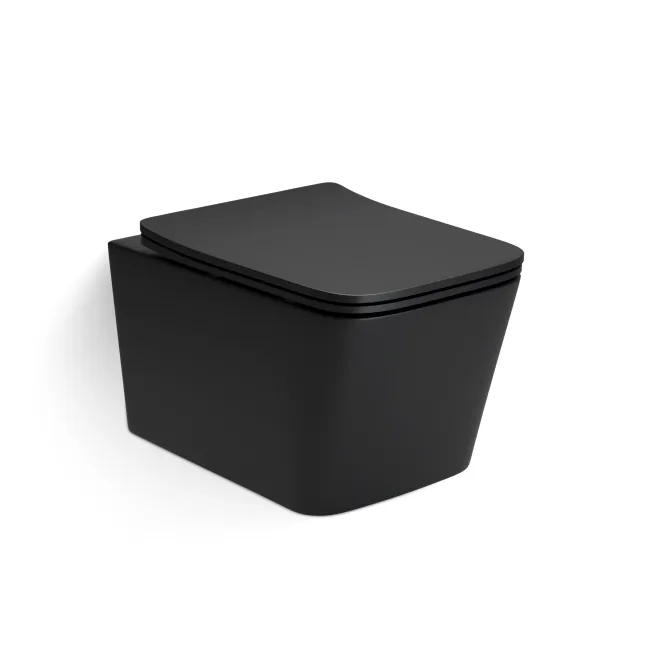 Kent Matt Black Rimless Tornado Wall Hung Toilet With Premium Soft Close Slim Seat