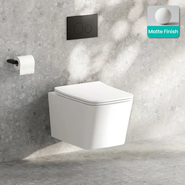 Kent Matt White Rimess Tornado Wall Hung Toilet With Premium Soft Close Slim Seat