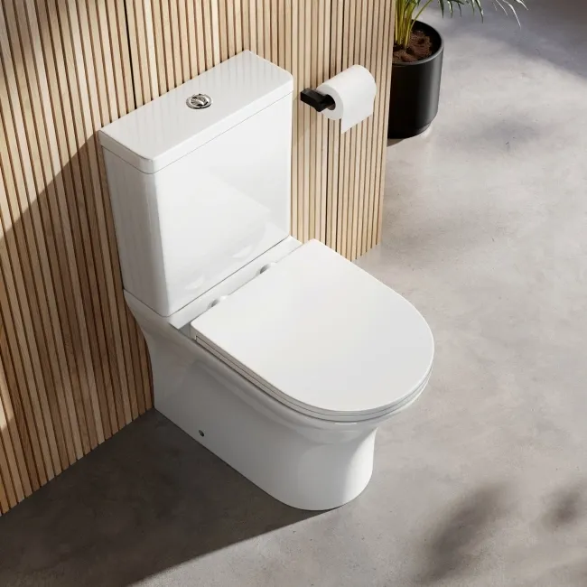 Brooklyn Rimless Fully Back To Wall Close Coupled Toilet With Soft Close Slim Seat