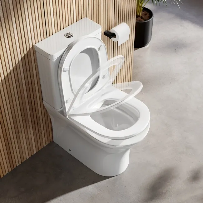 Brooklyn Rimless Fully Back To Wall Close Coupled Toilet With Soft Close Slim Seat
