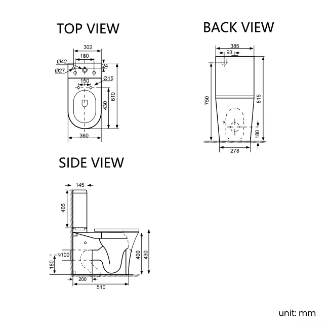 Brooklyn Rimless Fully Back To Wall Close Coupled Toilet With Soft Close Slim Seat