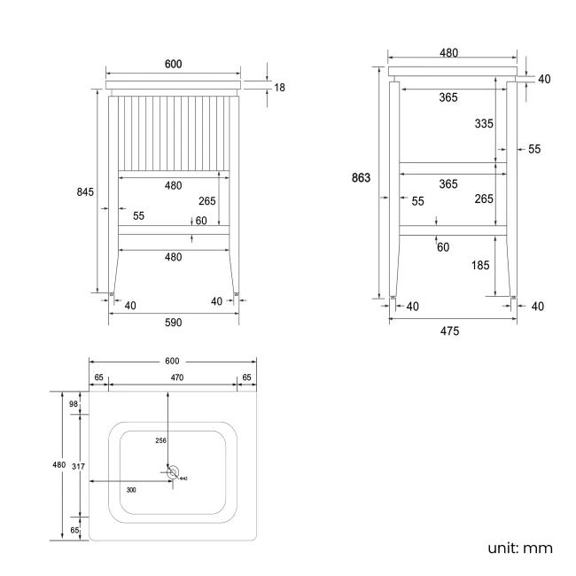 Maru Oak Wood Grain Vanity Unit 600mm