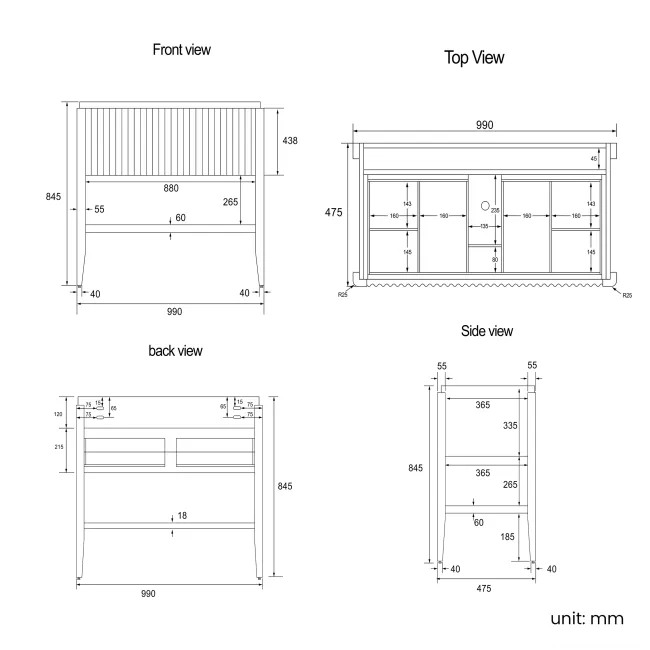 Maru Oak Wood Grain Vanity Unit 1000mm