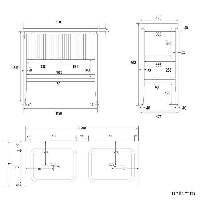 Maru Oak Wood Grain Vanity Unit 1200mm