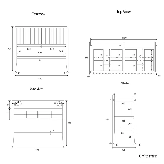 Maru Oak Wood Grain Vanity Unit 1200mm