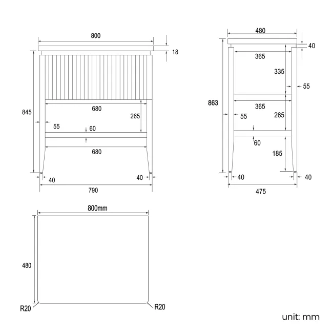 Maru Oak Wood Grain Vanity Cabinet 800mm with Matt White Stone Top - Basin Not Included