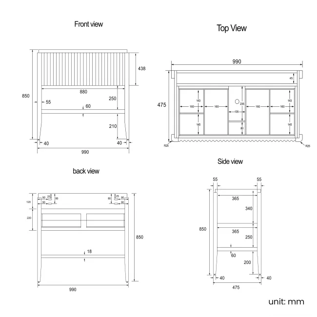 Maru Oak Wood Grain Vanity Cabinet 1000mm with Matt White Stone Top - Basin Not Included