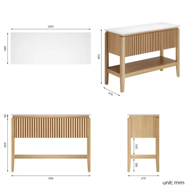 Maru Oak Wood Grain Vanity Cabinet 1200mm with Matt White Stone Top - Basin Not Included