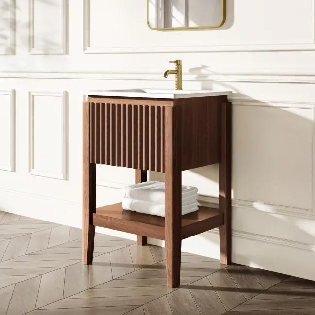 Maru Walnut Wood Grain Vanity Unit 600mm