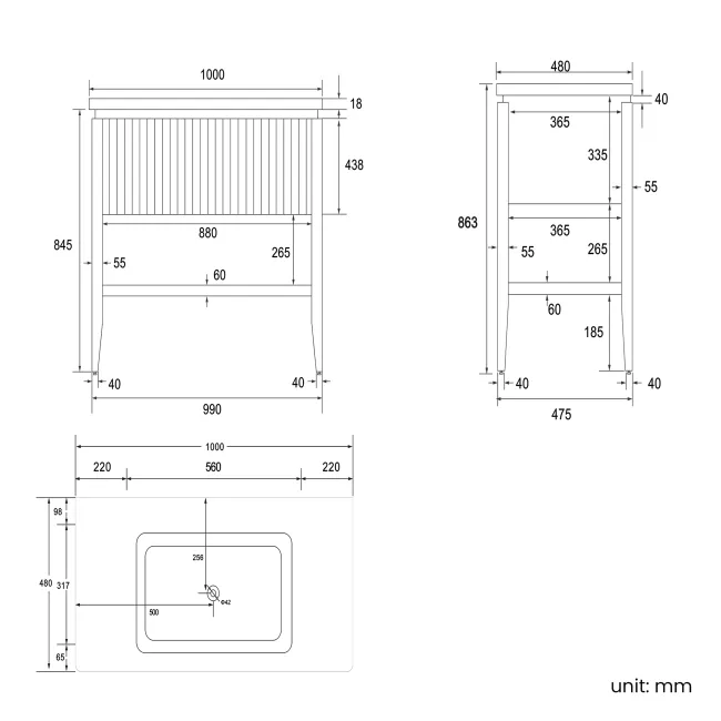 Maru Walnut Wood Grain Vanity Unit 1000mm