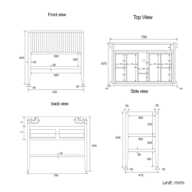 Maru Walnut Wood Grain Vanity Cabinet 800mm with Matt White Stone Top - Basin Not Included