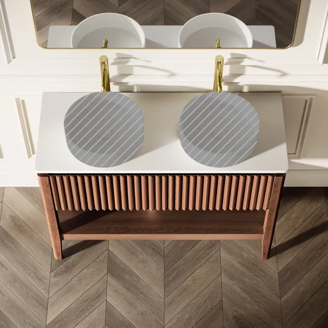 Maru Walnut Wood Grain Vanity Cabinet 1200mm with Matt White Stone Top - Basin Not Included