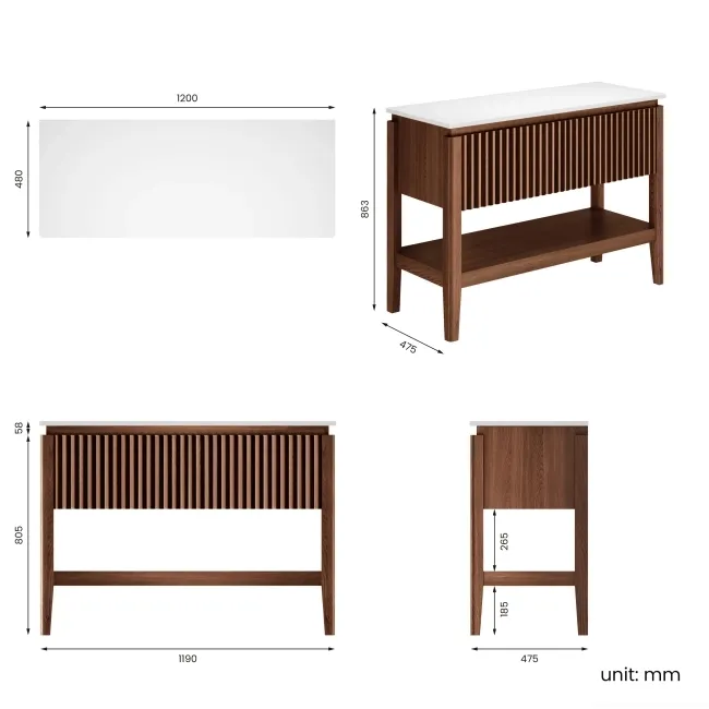 Maru Walnut Wood Grain Vanity Cabinet 1200mm with Matt White Stone Top - Basin Not Included