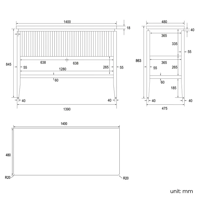 Maru Walnut Wood Grain Vanity Cabinet 1400mm with Matt White Stone Top - Basin Not Included