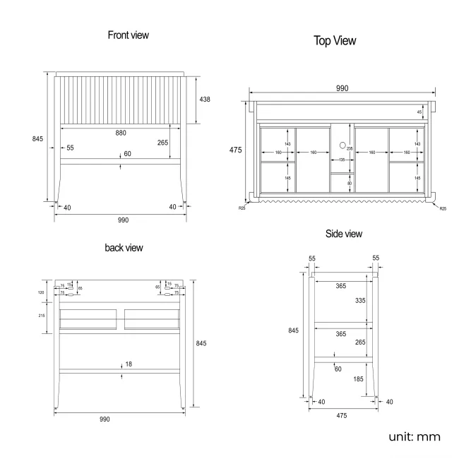 Maru Black Oak Wood Grain Vanity Unit 1000mm