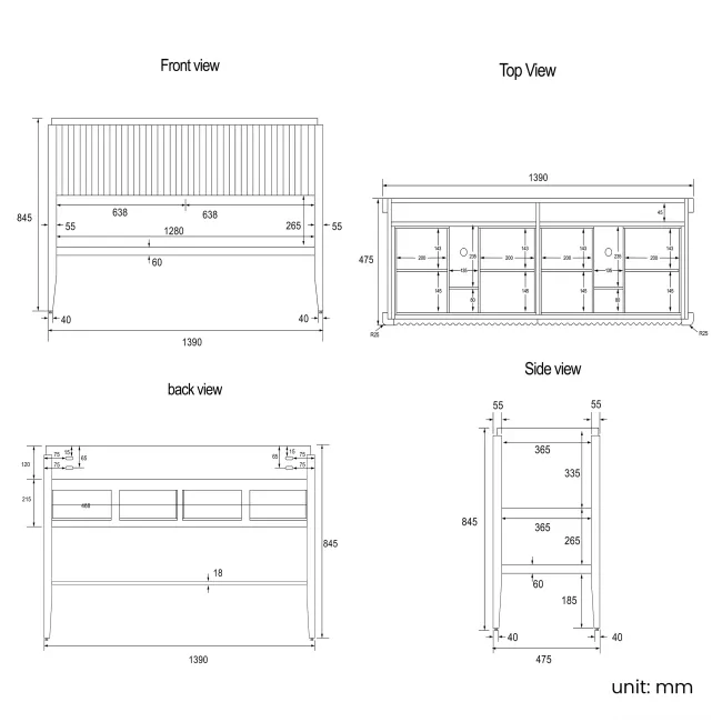 Maru Black Oak Wood Grain Vanity Unit 1400mm