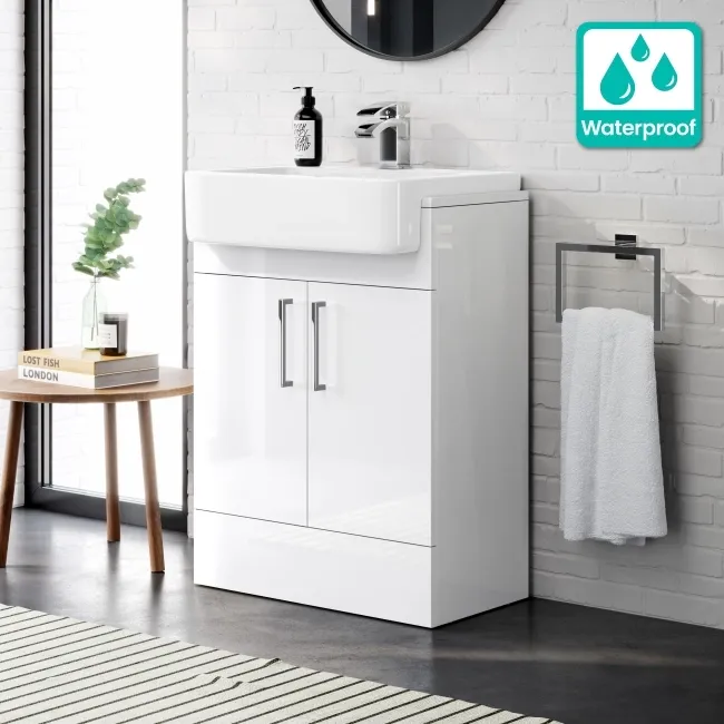 100% Waterproof - Harper Gloss White PVC Vanity with Semi Recessed Basin 600mm
