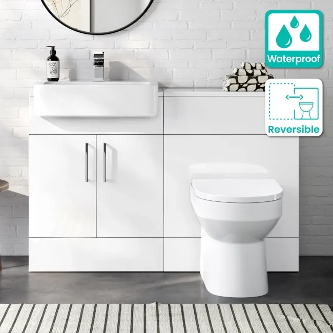 100% Waterproof - Harper Gloss White PVC Combination Vanity Basin and Miami Toilet 1200mm