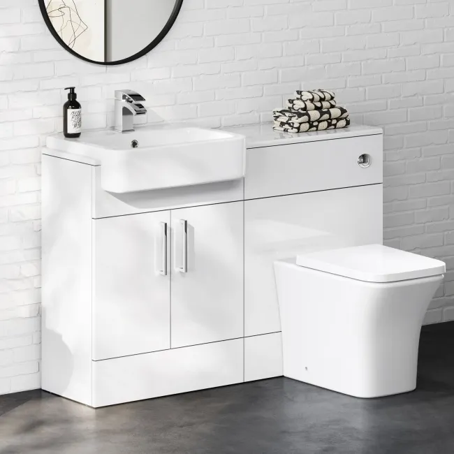 100% Waterproof - Harper Gloss White PVC Combination Vanity Basin and Houston Toilet 1200mm
