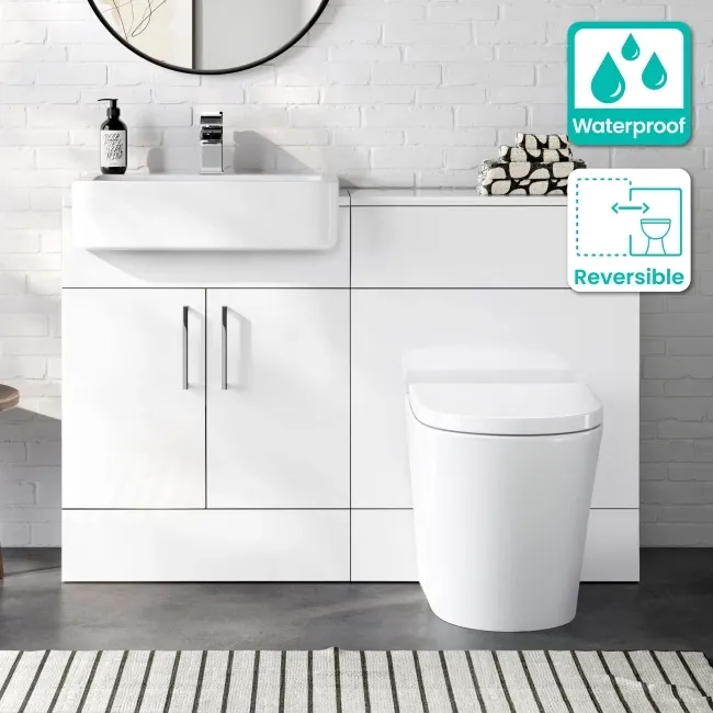 100% Waterproof - Harper Gloss White PVC Combination Vanity Basin and Boston Toilet 1200mm