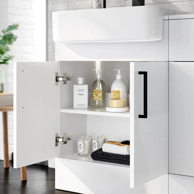 100% Waterproof - Harper Gloss White PVC Basin Vanity and Back To Wall Toilet Unit 1200mm (Excludes Toilet) - Black Accents