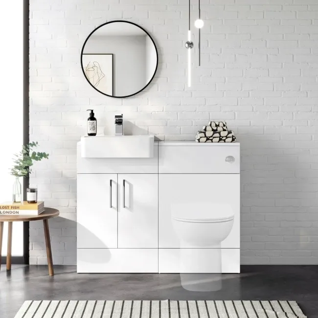 100% Waterproof - Harper Gloss White PVC Basin Vanity and Back To Wall Toilet Unit 1000mm - Excludes Toilet