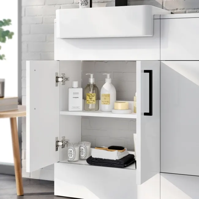 100% Waterproof - Harper Gloss White PVC Vanity with Semi Recessed Basin 500mm - Black Accents