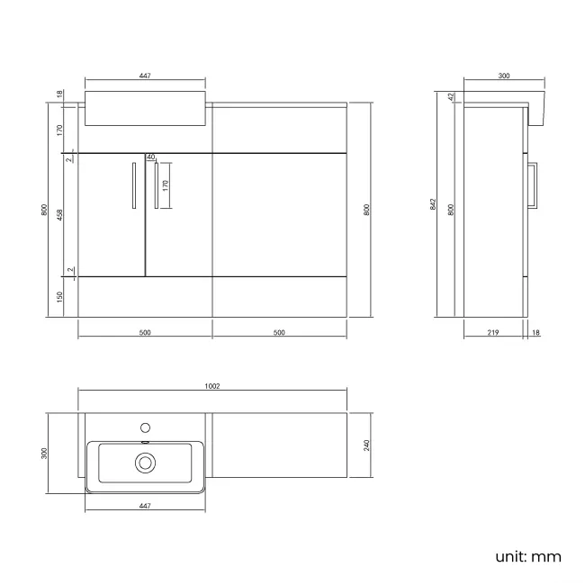 100% Waterproof - Harper Gloss White PVC Basin Vanity and Back To Wall Toilet Unit 1000mm (Excludes Toilet) - Black Accents