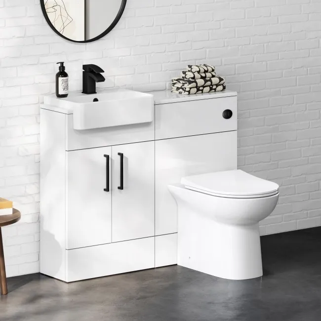 100% Waterproof - Harper Gloss White PVC Combination Vanity Basin & Aruba Toilet 1000mm - Black Accents