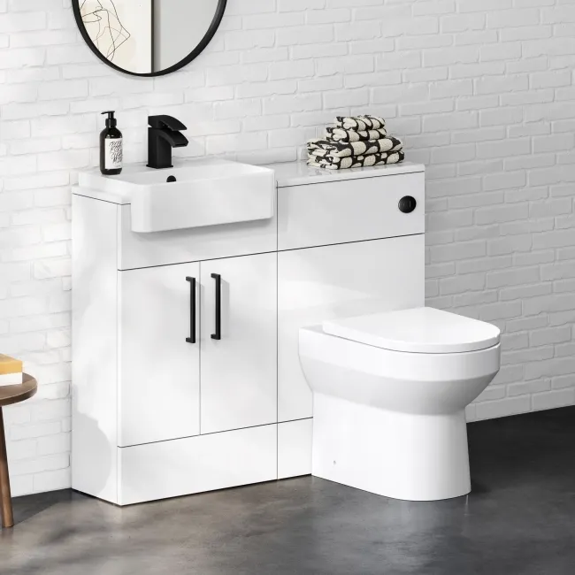 100% Waterproof - Harper Gloss White PVC Combination Vanity Basin & Miami Toilet 1000mm - Black Accents