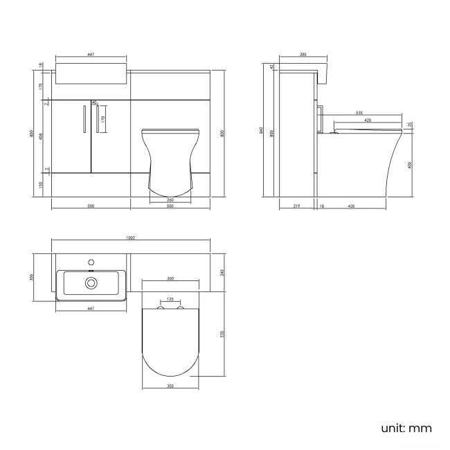 100% Waterproof - Harper Gloss White PVC Combination Vanity Basin & Houston Toilet 1000mm - Brushed Brass Accents