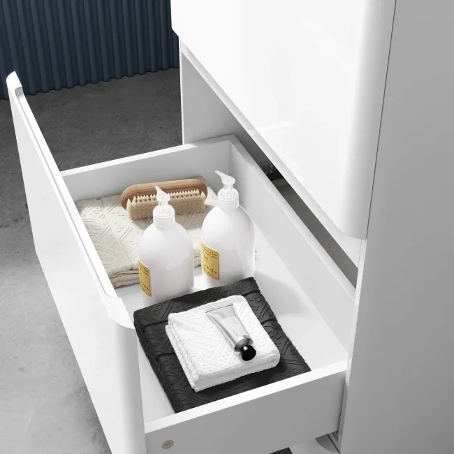 100% Waterproof - Corsica Gloss White PVC Drawer Vanity with Marble Top 600mm (Excludes Counter Top Basin)