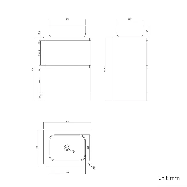 100% Waterproof - Corsica Gloss White PVC Vanity Drawer with Marble Top & Curved Counter Top Basin 600mm