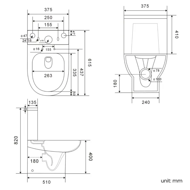 Aruba Rimless Close Coupled Toilet With Soft Close Seat