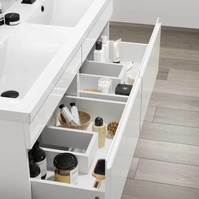 Trent Gloss White Double Basin Drawer Vanity 1200mm