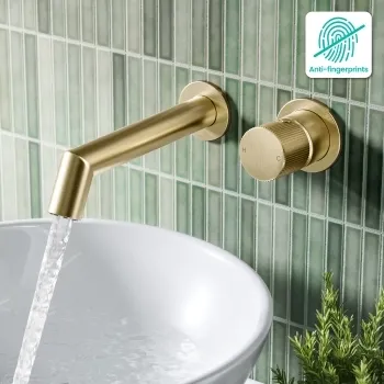 Ennis Brushed Brass Wall Mounted Basin Mixer Tap with Knurled Detailing