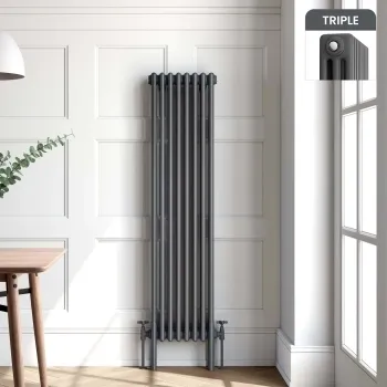 Athens Anthracite Triple Column Vertical Traditional Radiator 1500x380mm