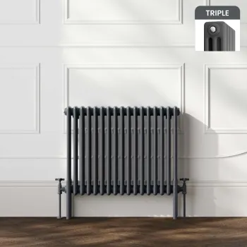 Athens Anthracite Triple Column Horizontal Traditional Radiator 600x785mm