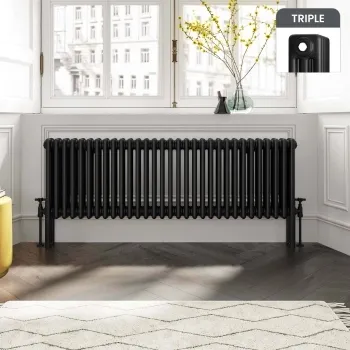 Athens Matt Black Triple Column Horizontal Traditional Radiator 450x1415mm