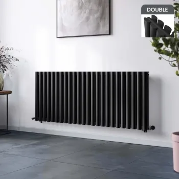 Marbella Matt Black Double Oval Panel Radiator 600x1440mm