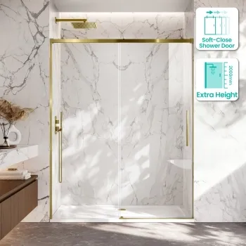 Lisbon Brushed Brass 8mm Soft-Closing Sliding Shower Door 1600mm