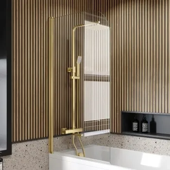 Linz Easy Clean 6mm Brushed Brass Bath Screen - 800mm