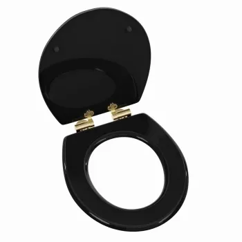 Alma Traditional Gloss Black Wooden Soft Close Seat with Brushed Brass Hinges