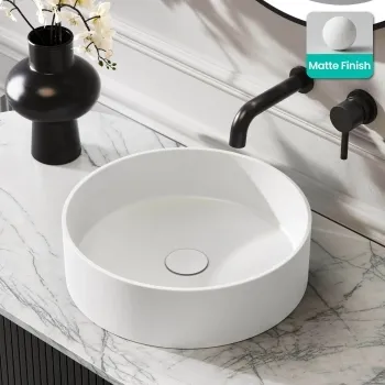 Missouri Matt White Round Counter Top Stone Basin