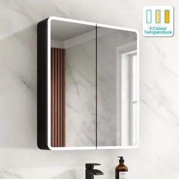 Aurora Matt Black Illuminated LED Mirror Cabinet 700x600mm